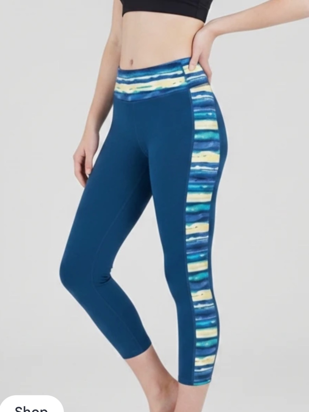 👗Gaiam Teal Yoga charisma Capri with Blue Multi-Stripe Trim